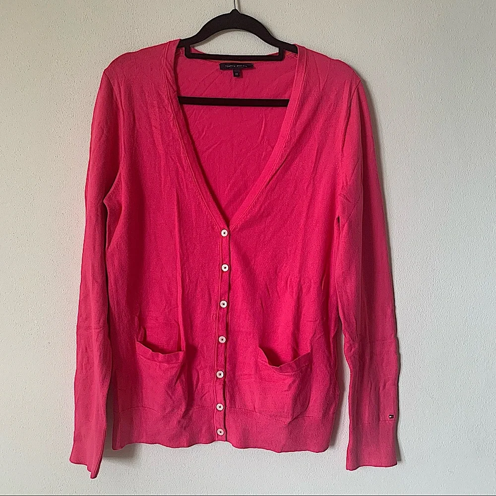 Tommy Hilfiger Bright fuchsia pink cardigan size Medium - Picture 1 of 5